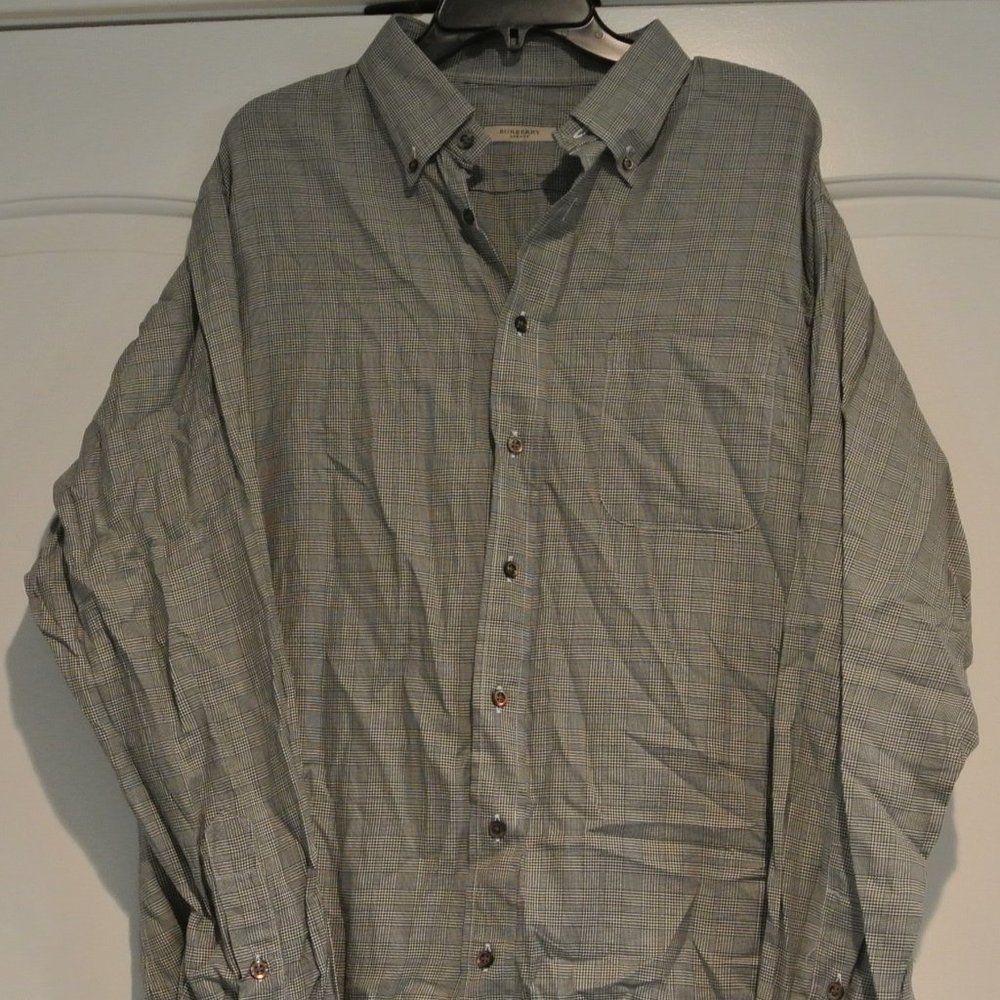 Men's Burberry plaid button down shirt XL, black and white